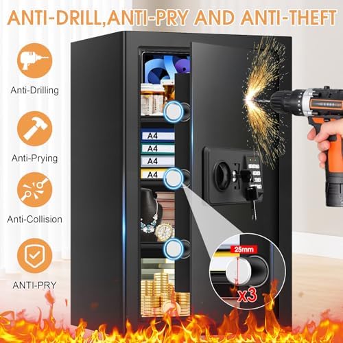 5.2 Cub Large Fireproof Safes for Home Use, Digital Security Safe Home Safes Fireproof Waterproof with Combination Lock and 3 Removable Shelves, Anti-Theft Fire Safe Box for Document Money Valuables - Image 3