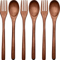 Patelai 6 Pieces Wooden Spoons Forks Set Wooden Utensils for Eating by Patelai