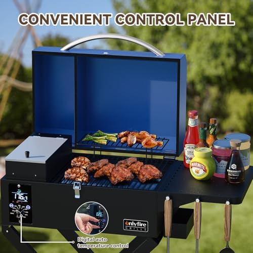 ONLYFIRE GRILLS BBQ Wood Pellet Grill Smoker with Foldable Cart, Blue GS342 - Image 5