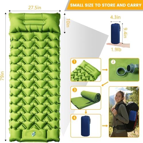 2 Pack 4-Inch Ultralight Camping Sleeping Pads with Foot Pump - Image 2