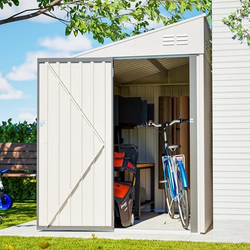 YOPTO 4x7 FT Outdoor Storage Shed Lean to Shed,Metal Shed W/Lockable Door & Air Vent,All Weather Waterproof Garden Tool House W/Reversible Installation,for Backyard,Patio,Lawn,White - Image 2