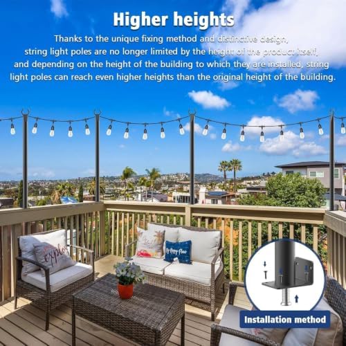 Beizelte 10 Pack 5Ft String Light Poles,Outside String Lights,Outdoor Light Poles,Metal Poles Stand for Patio,Backyard,Deck - Image 6