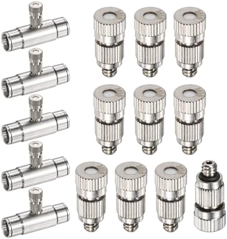 M METERXITY 20-Pack Brass Misting Nozzle Tee Kit, 0.3mm Orifice Dia. High Pressure Spray Misting Nozzle Head, Slip Connectors for 3/8 Inch Drip Irrigation Tubing Kit Outdoor [3/16" Threaded] by MMETERXITY