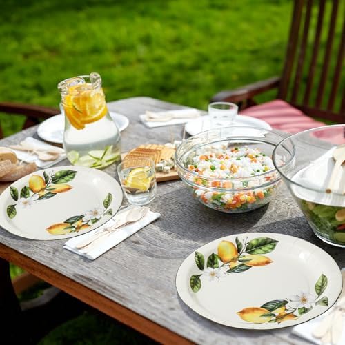 JarThenaAMCS 50Pcs Summer Lemon Paper Plates 9 Inch Yellow Lemon Flower Disposable Plates Decorative Appetizer Dessert Plate for Holiday Wedding Fruit Birthday Dinner Party Supplies - Image 7
