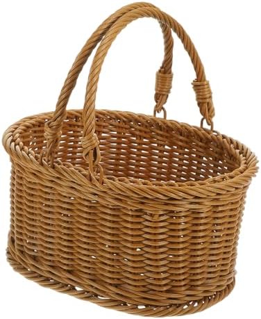 PRETYZOOM 3pcs Portable Hand-Woven Picnic Basket with Handles Lightweight Storage for Fruits and Snacks for Outdoor Activities Camping and Family Gatherings Tea Color - Image 6