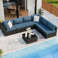7 Piece Outdoor Patio Furniture Set with Black PE Rattan, Navy Blue by Shintenchi%7CFurnitureMadeforRealLife