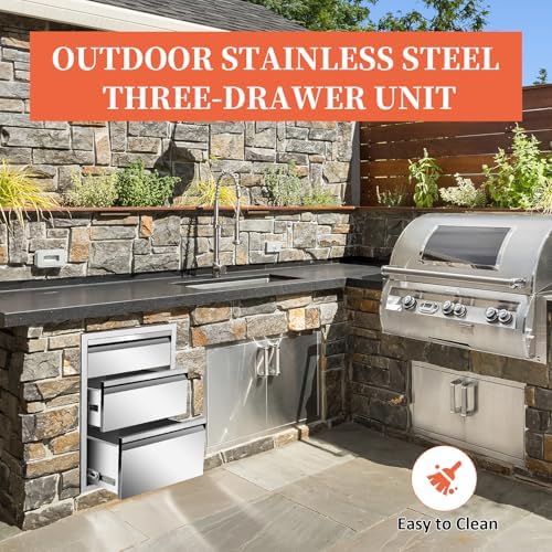 Outdoor Kitchen Drawers 18" W x 23" H x 23" D Flush Mount Triple BBQ Drawers Stainless Steel Drawer with Hidden Handle for Outdoor Kitchen Island Patio Grill Station - Image 5