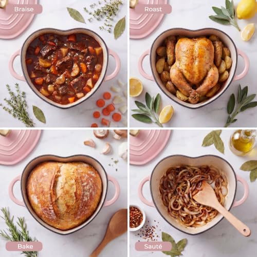 Heart Shaped Dutch Oven 2 Qt, Enameled Cast Iron Pot (Pink) - Image 6