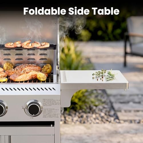 COWSAR 3 Burner Propane Gas Grill, 24,000 BTU Outdoor BBQ Grill with Side Table, Porcelain-Coated Cast Iron Grates, Removable Grease Tray for Backyard Cooking - Image 4