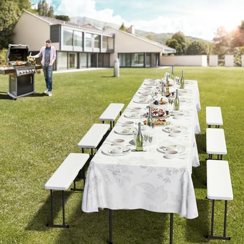 VINGLI Picnic Table Set with 2 Benches, 6 Feet Camping Table Chair Set, Heavy-Duty HDPE Material with Metal Frame, 3-Piece Folding Furniture for Indoor or Outdoor Use (3.5ft White) - Image 7