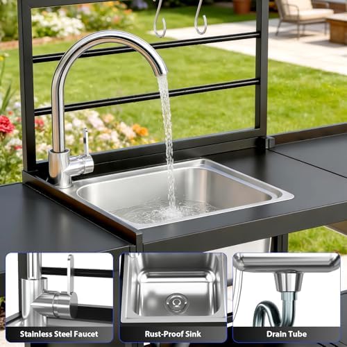 LEVELEVE Modular Outdoor Kitchen Island 5-Piece Set, Aluminum Outdoor Prep Station Grill Cart with Independent Sink, Storage Cabinets & Shelves for Backyard Patio Deck - Image 6