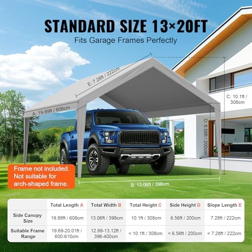 VEVOR Carport Replacement Canopy Cover 13 x 20 ft, Garage Top Tent Shelter Tarp Heavy-Duty Waterproof & UV Protected, Easy Installation with Ball Bungees,Grey (Only Top Cover, Frame Not Include) - Image 4