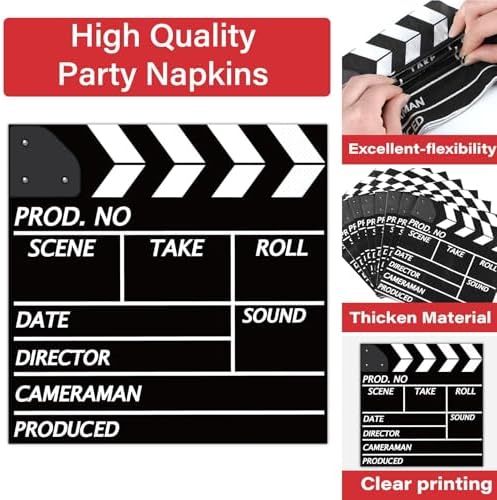Naozinebi Movie Night Party Plates Movie Themed Paper Tableware Now Showing Theater Themed Decorations Dinnerware for Film Action Lights Camera Red Carpet Birthday Party Supplies Serve 24 - Image 3