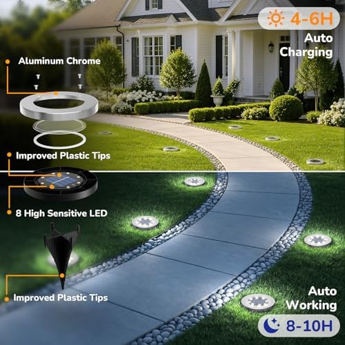 INCX Solar Lights Outdoor Waterproof, Cold White, 4 Pack Ground Lights - Image 7