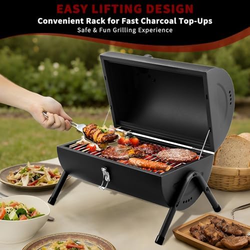 Charcoal Grill for Outdoor BBQ Smoker Portable Tabletop BBQ Grill,Black - Image 2