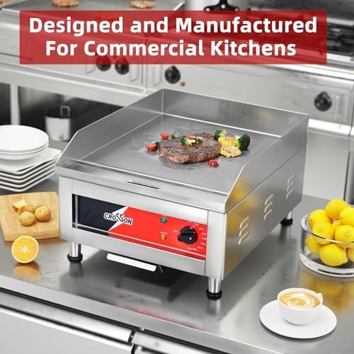 CROSSON ETL Listed 16"*16" Commercial Electric Countertop Griddle,Flat Top Griddles with Non-Stick 2/5" Thick Iron Cooking Plate for Restaurant and home use-120V/1750W,Spatula Included - Image 2
