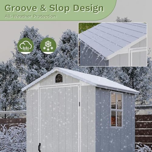 Patiowell 4x4 FT Resin Storage Shed with Floor, Light Gray - Image 7
