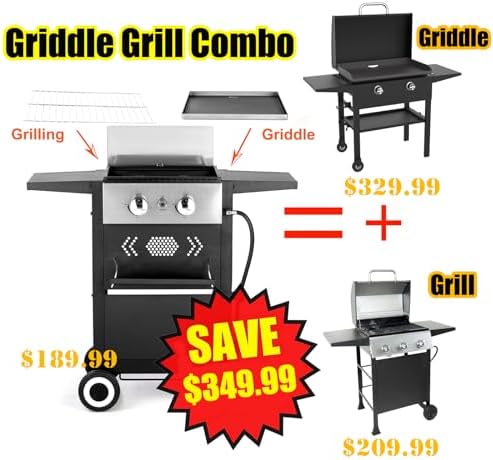 2 in 1 Griddle Grill Combo Small Propane Grill for Outdoor BBQ - Image 2