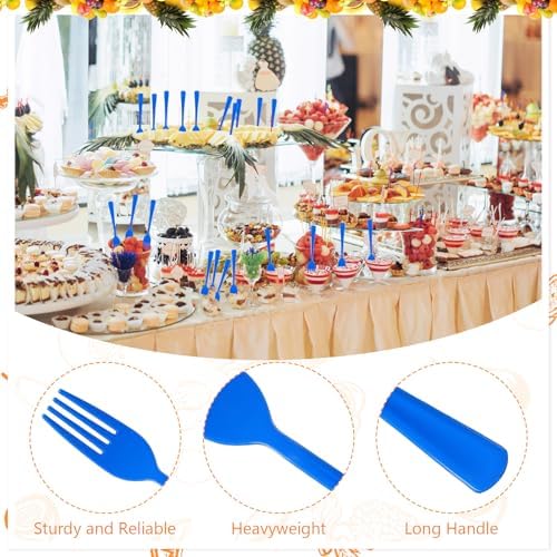 60 Pcs Blue Disposable Plastic Forks Cutlery Heavy Duty Dinnerware Plastic Silverware Flatware for Home Office School Party Picnics Restaurant Outdoor Events or Every Day Use (Blue) - Image 3