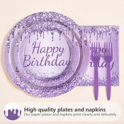 96 Pcs Glitter Purple Theme Birthday Party Decorations Serves 24 - Image 2