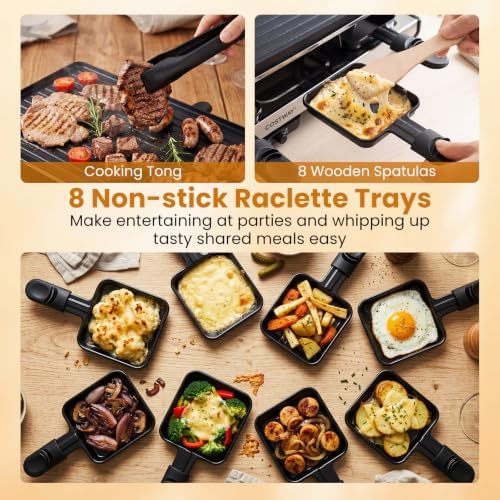 COSTWAY Raclette Grill for 8, 2-in-1 Table Grill, 1400W Electric Grill - Image 4