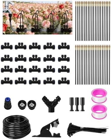 66FT Drip Irrigation System with 40 Nozzles, Automatic Drip Irrigation Kit, Garden Watering System with Dual-Head 360° Bendable Spray Nozzles for Lawn, Raised Bed (66FT, 40 Nozzles) by GrowYourGreenParadise