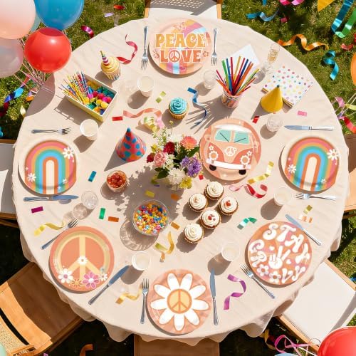 60Pcs Groovy Party Paper Plates 7" Disposable Heavy Duty Retro Hippie Boho Dessert Plates Daisy Flower Peace Love Theme Hippies Party Decoration for Summer 60s 70s Birthday Baby Shower Party Supplies - Image 6