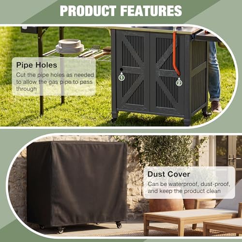 3-in-1 Outdoor Grill Cart with Sink & Faucet, Stainless Steel Top Outdoor Kitchen Island, Prep Table with Foldable Side Table, Storage Cabinet, Rolling Grill Station with Wheels for Patio, Backyard - Image 4
