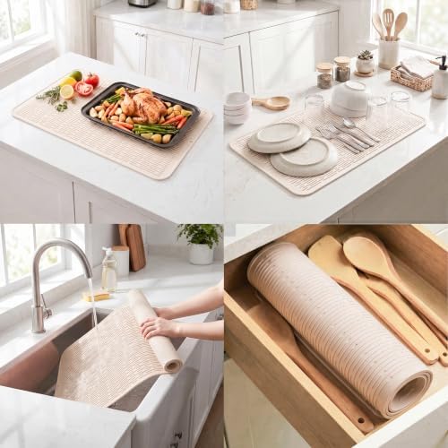 MicoYang Silicone Dish Drying Mat for Multiple Usage,Easy clean,Eco-friendly,Heat-resistant Silicone Mat for Kitchen Counter or Sink,Refrigerator or Drawer Liner Tapioca 4XL 32 inches x 18 inches - Image 4