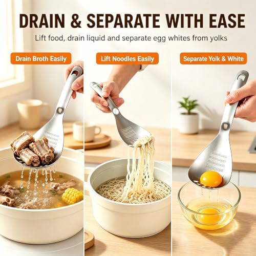 5-in-1 Stainless Steel Cooking Spoon,Egg Separator and Bottle Opener(A+B) - Image 2