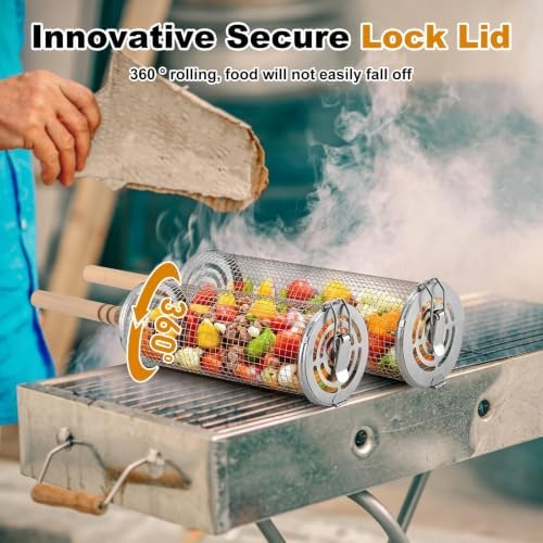 Rolling Grill Basket 2 Pack, Heavy Duty Stainless Steel Grill Basket - Image 3