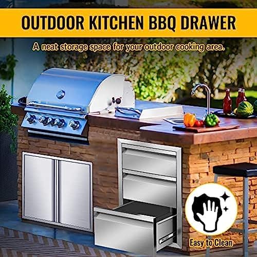 Outdoor Kitchen Drawers, Box Frame Style Flush Mount BBQ Drawer w/Stainless Steel Handle, BBQ Island Drawers For Patio Grill Station,Three Drawers - Image 7