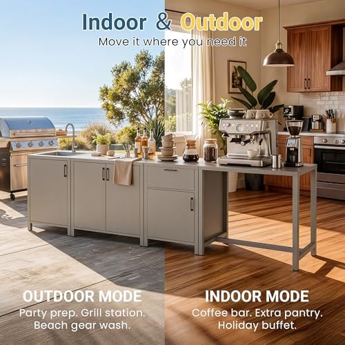 Wisteria Lane Outdoor Storage Cabinet with Drawers, Aluminum Modular Outdoor Kitchen, All Weather Kitchen Island for Patio, BBQ, Backyard - Image 6