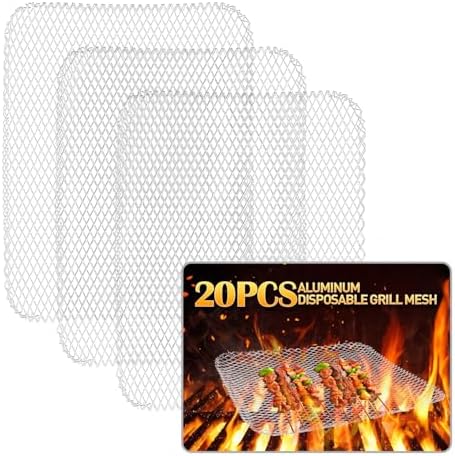 Disposable Grill Topper,16x12 Inch Grill Mesh Mat Disposable Pans,Non-Stick BBQ Aluminum Mats for Outdoor Grills, Easy to Clean (20) by PRCSTANDARD