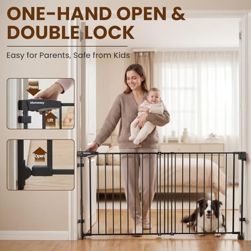 Mumeasy 30" Tall Baby Gate for Stairs, 36.2-55.1" Expandable Hardware Mounted (Drill Needed), Removable No Bottom Bar Dog Gate, Auto Close Wide Walk Thru Safety Gate for Doorways, Pets& Toddlers,Black - Image 3