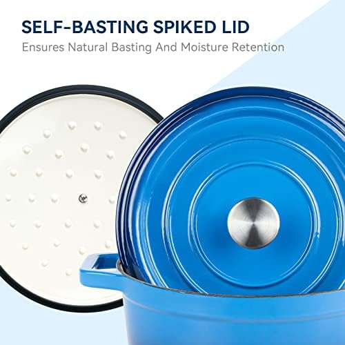 Miereirl 6.5 Quart Enameled Dutch Oven Pot with Lid, Cast Iron Dutch Oven with Dual Handles for Bread Baking, Cooking, Non-stick Enamel Coated Cookware (Dark Blue) - Image 5