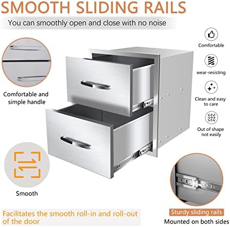 Stainless Steel Outdoor Kitchen BBQ Island Drawers - Flush Mount Triple Access, 18Wx23Dx15H - Image 6