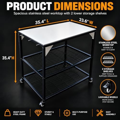 Outdoor Pizza Oven Table for Outside/Indoor & Outdoor Cooking Station/Grill Cart with Wheels/Metal Work Table for Ooni,Blackstone Griddle - Image 2