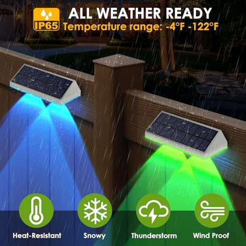 8 Pack Solar Fence Lights Outdoor - Warm White & RGB 6 Color, Dusk to Dawn Deck Light, Solar Powered Light Outdoor IP65 Waterproof, Solar Garden Lights for Outside/Backyard/Railing/Step/Patio/Wall - Image 4