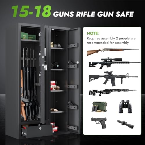 KAER 15-20 Gun Safe Gun Cabinet 2 in 1Large Gun Safes for Rifles and Pistols Rifle Safe for Home High Capacity Electronic Gun Cabinets for Rifles and Shotguns with Drawer,Removable Shelf - Image 2