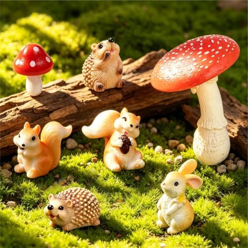 Mini Fairy Garden Accessories Outdoor Squirrel Hedgehog Bunny & Mushroom - Image 6
