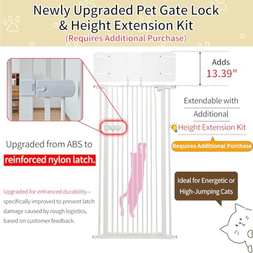 Lumizone Extra Tall Cat Gate 61.02" High 63.39"-67.71" Wide Pet Gate White - Image 3