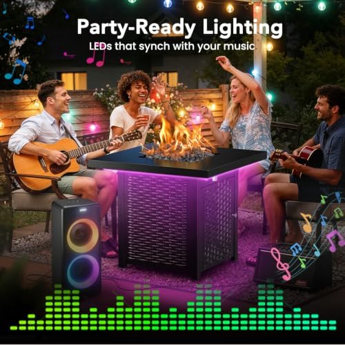 Ciays 28" Propane Fire Pit Table, 50,000 BTU CSA-Listed Gas Fire Pit with RGB Lighting, Adjustable Flame, Lava Rock, APP Control, Music-Sync Lighting, Outdoor Gas Fire Pit for Patio, Backyard & Garden - Image 2