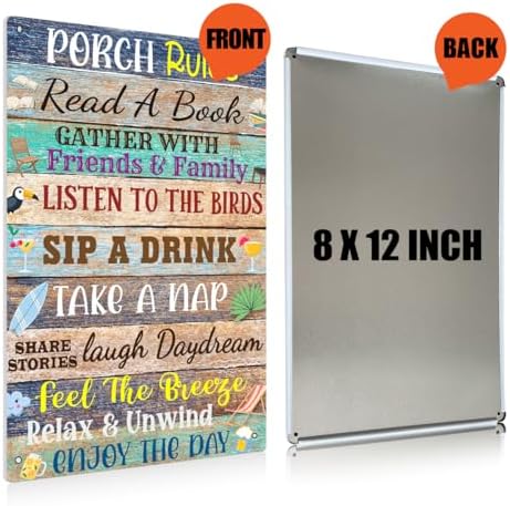 BEASTZHENG Porch Rules Sign Outdoor Metal Tin Sign Plaque Porch Signs Wall Art Porch Rule Wall Decor Relax Rustic Vintage Tin Iron Hanging Wall Gift for Farmhouse Patio Garden Door Decoration - Image 2