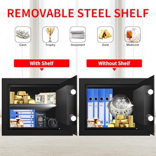 1.8 Cuft Small Fireproof Safe for Home Use, Safe Box Fireproof Waterproof with Programmable Keypad, Spare Keys and Removable Shelf, Digital Home Security Safety Box for Money Documents Medicines - Image 7