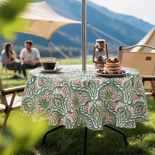 SUQ I OME Outdoor Tablecloth, Green Damascus Pattern, 60'' Round with Zipper - Image 2