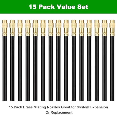 Brass Misting Nozzles for 5/16 Inch Drip Irrigation Tubing, 360° Adjustable Rotating Sprayers for Garden, Greenhouse & Outdoor Cooling, 15 Pack - Image 5