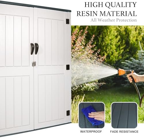 Outdoor Storage Cabinet, 52 Cu ft Resin Storage Box for Patio Garden Yard - Weatherproof Outdoor Storage Shed for Tools Pool Supplies - Lockable Vertical Storage Shed - Image 3