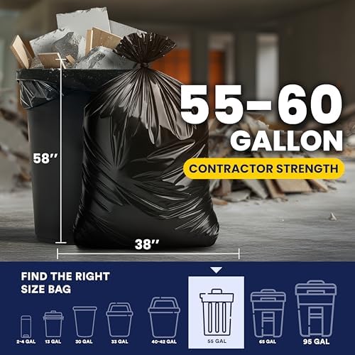 Plasticplace Contractor Trash Bags 55-60 Gallon, 3.0 Mil, Black Heavy Duty Garbage Bag, 38” X 58” (50Count) - Image 4