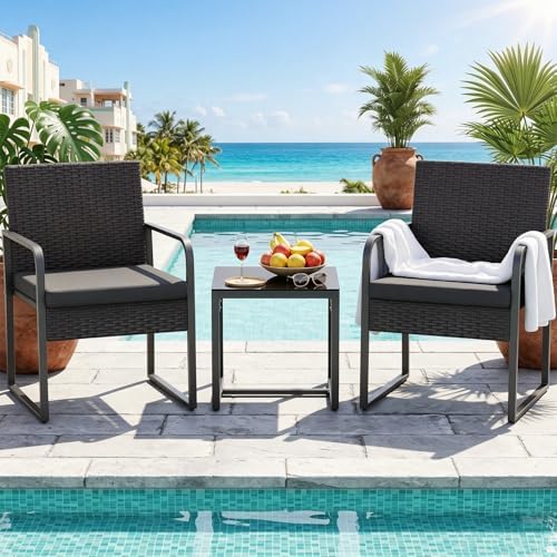 Gizoon 3 Pieces Patio Furniture Sets, Outdoor Rattan Conversation - Image 2